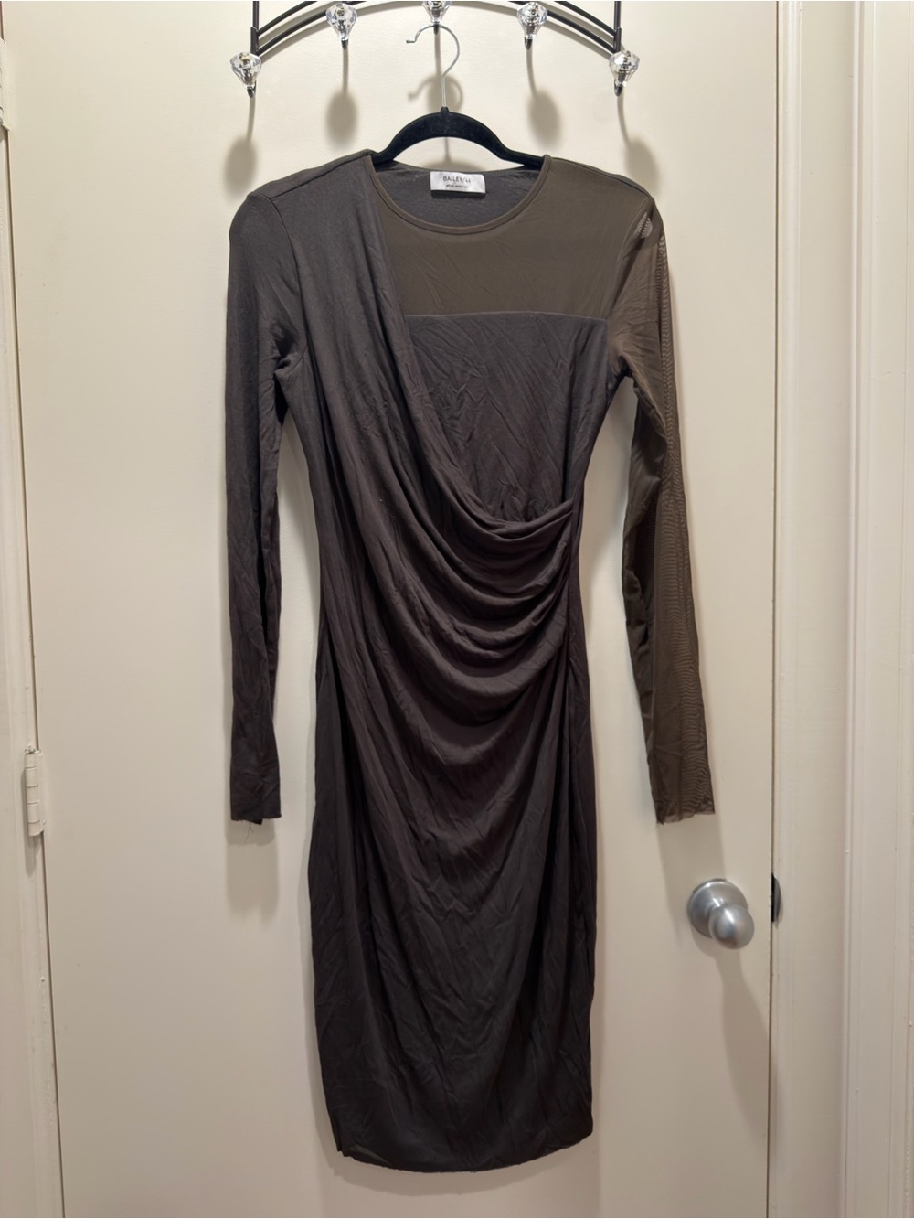 Bailey 44 Espresso Brown Long-Sleeve Draped Midi Dress